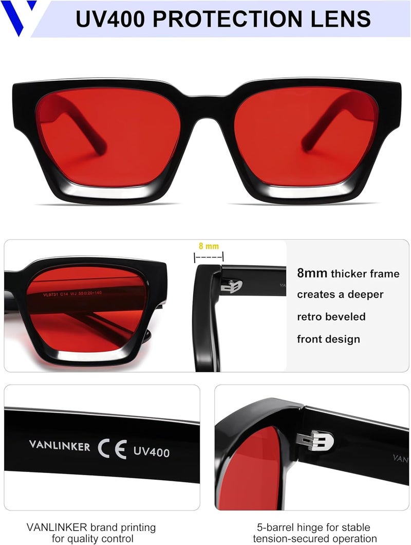 VANLINKER Thick Square Sunglasses for Men Women Retro Chunky Rectangle Shades UV400 Protection VL9731 - Image 4